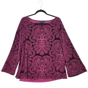 Roz & Ali Velvet Burnout Blouse & Cami XL Burgundy Christmas Goth Boho Holiday